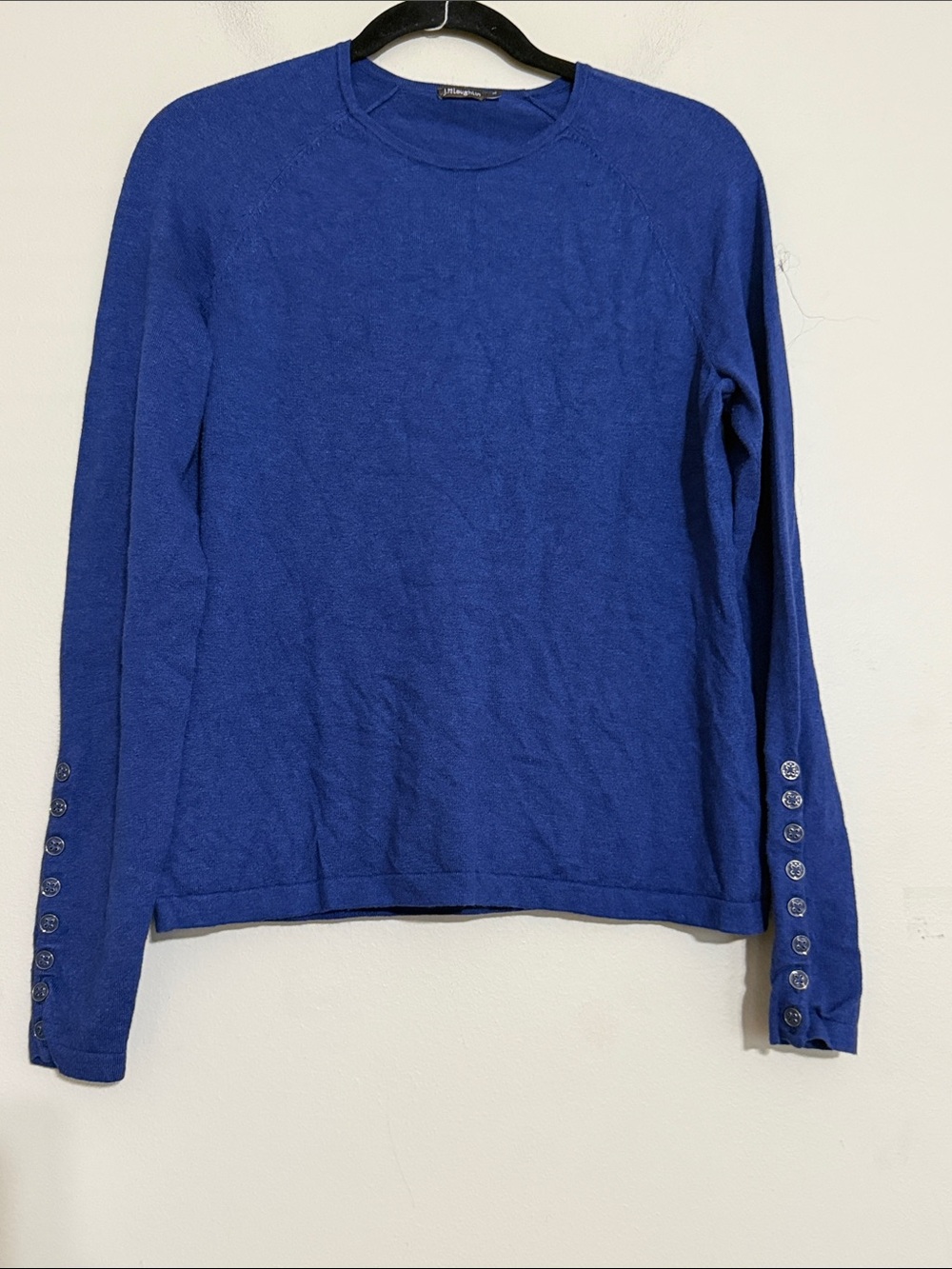J. McLaughlin Royal Blue Crewneck Sweater women M cashmere Buttoned Sleeve soft